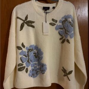 Ted Baker Gorgeous Cream Sweater with Blue Floral Design—NWT!